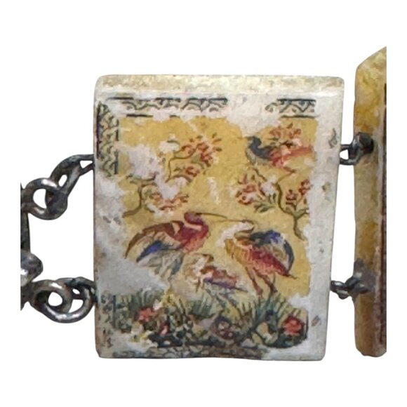 Sterling Silver & Mother of Pearl Hand Painted Panel Bracelet Birds Storyteller - Picture 14 of 16